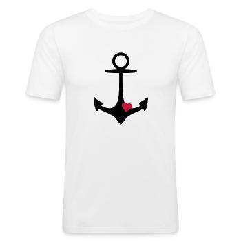 Anker und Herz - Männer Slim Fit T-Shirt - Weiß - Vorne - Nik (191cm)