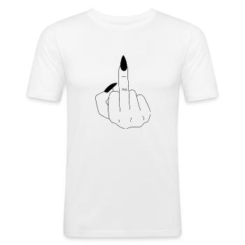 Doigt du milieu - amour - main - amour - T-shirt près du corps Homme - blanc - Devant - Nik (191cm)