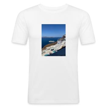 Ferien in Santorini - Männer Slim Fit T-Shirt - Weiß - Vorne - Nik (191cm)