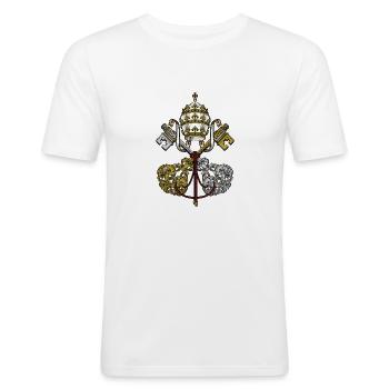 Wappen des Papstes Heiliger Stuhl - Männer Slim Fit T-Shirt - Weiß - Vorne - Nik (191cm)