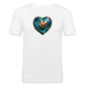 herz,pailletten,glänzend,gold - Männer Slim Fit T-Shirt - Weiß - Vorne - Nik (191cm)