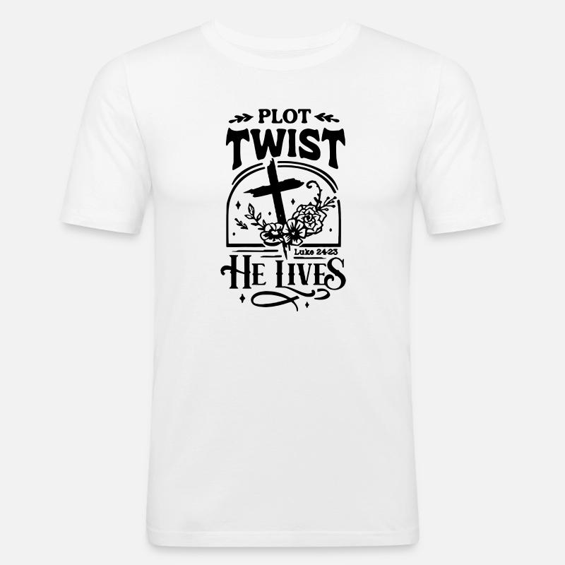 Plot Twist: Er lebt Ostern Christ - Männer Slim Fit T-Shirt - Weiß