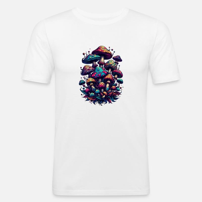 Psychedelic Mushroom Magic - Männer Slim Fit T-Shirt - Weiß