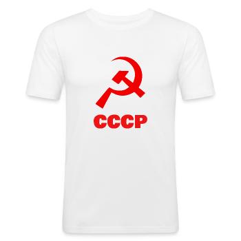 СССР UdSSR Kommunistische Partei Russischer Retro Vintage - Männer Slim Fit T-Shirt - Weiß - Vorne - Nik (191cm)