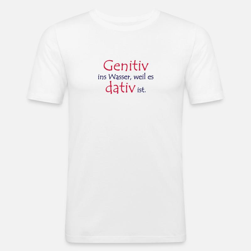 Genitiv vs. dativ - Männer Slim Fit T-Shirt - Weiß