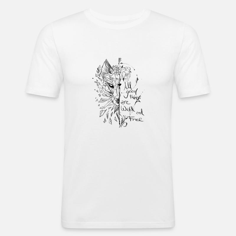 Fuchs mit Spruch, Skizze, Blume - Männer Slim Fit T-Shirt - Weiß