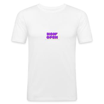 Now Open! - Männer Slim Fit T-Shirt - Weiß - Vorne - Nik (191cm)