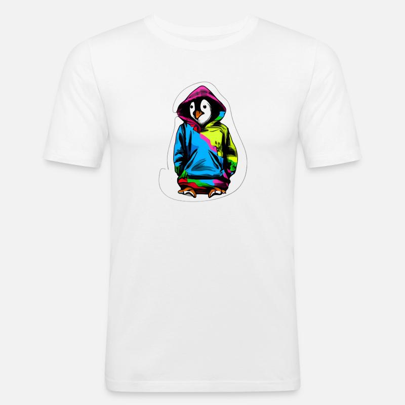 Süßer Pinguin mit Bunten Pullover - Männer Slim Fit T-Shirt - Weiß