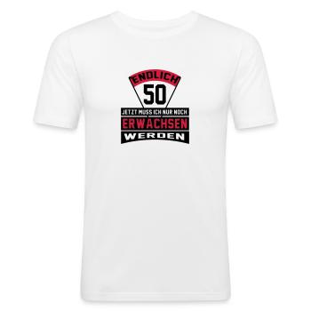Geburstag Erwachsen 50 Jahre Birthday Geschenk - Männer Slim Fit T-Shirt - Weiß - Vorne - Nik (191cm)