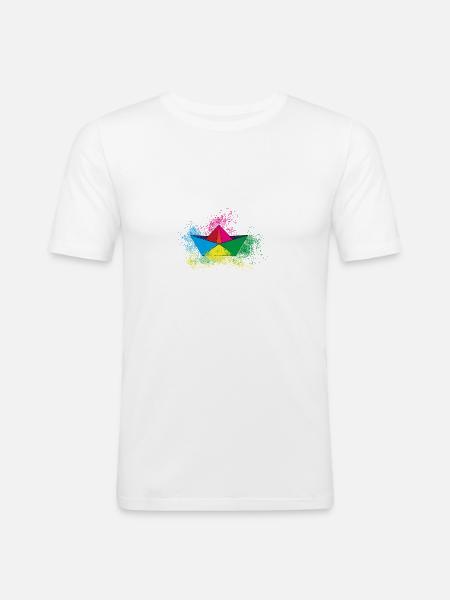 boot,papierschiff,bunt,schiff,graffiti - Männer Slim Fit T-Shirt - Weiß