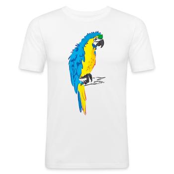 Ara Papagei gelb, blau Zeichnung - Männer Slim Fit T-Shirt - Weiß - Vorne - Nik (191cm)