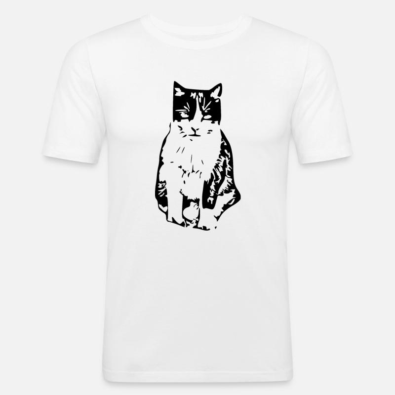 Katze schwarz - Männer Slim Fit T-Shirt - Weiß