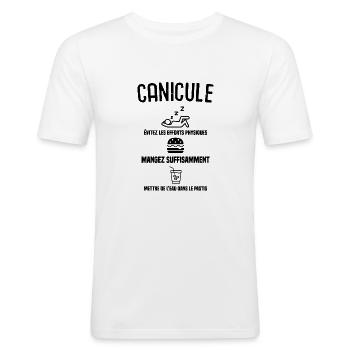 Canicule tshirt drôle humour rigolo été summer - T-shirt près du corps Homme - blanc - Devant - Nik (191cm)