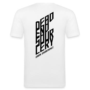 Dead End Sourcery Back One - Männer Slim Fit T-Shirt - Weiß - Hinten - Nik (191cm)
