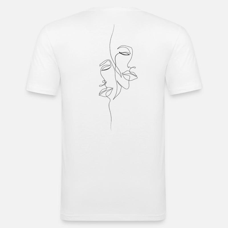 Oneline faces - Männer Slim Fit T-Shirt - Weiß