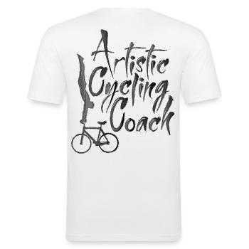 Kunstrad, Kunstradfahren, Hallenradsport, Coach - Männer Slim Fit T-Shirt - Weiß - Hinten - Nik (191cm)