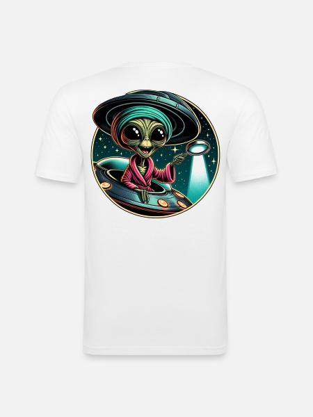 Alien detective in UFO light - Men's Slim Fit T-Shirt - white