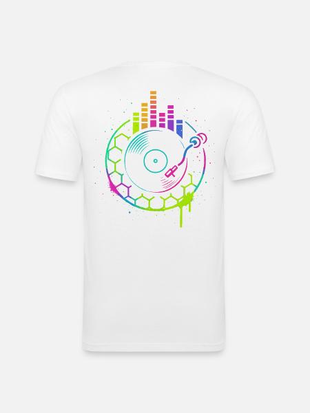 Music Vinyl Turntable DJ Equalizer Retro - Men's Slim Fit T-Shirt - white