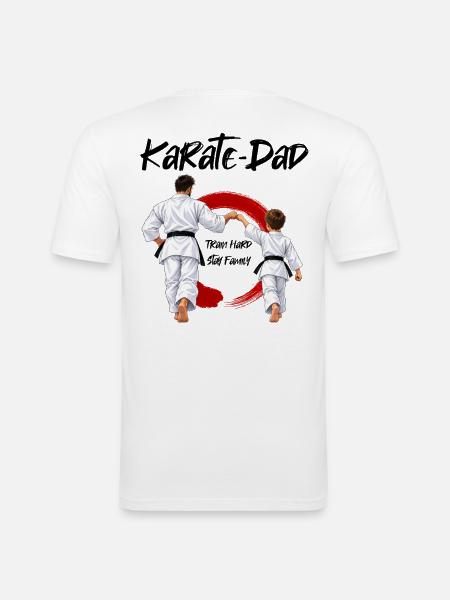 Karate Dad mit Sohn - Männer Slim Fit T-Shirt - Weiß