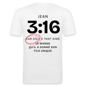 Design John 3:16 Bible Verse God Love - Men's Slim Fit T-Shirt - white - Back - Nik (191cm)