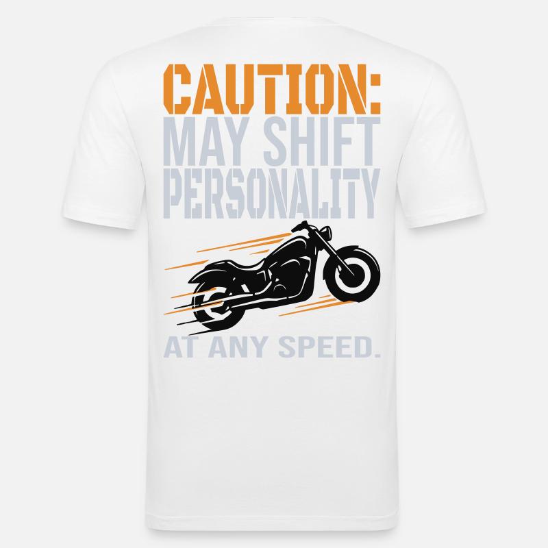 Caution – Personality Shift Biker Design - Men's Slim Fit T-Shirt - white