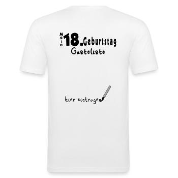 18. Geburtstag Gästeliste zum Unterschreiben - Männer Slim Fit T-Shirt - Weiß - Hinten - Nik (191cm)