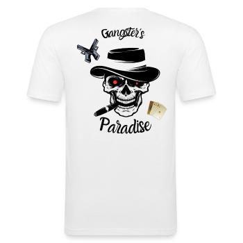 Gangster Paradise - Männer Slim Fit T-Shirt - Weiß - Hinten - Nik (191cm)