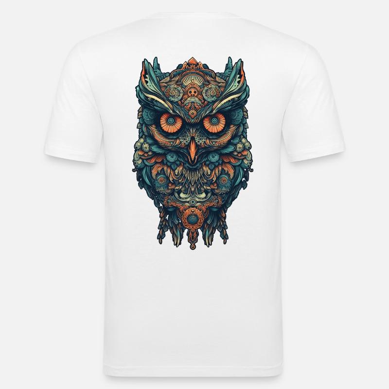 Mythical boho owl with surreal patterns - Men's Slim Fit T-Shirt - white