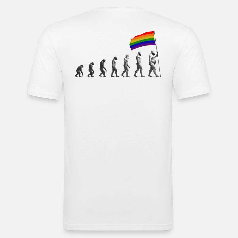 LGBTQIA + Pride Evolution - Männer Slim Fit T-Shirt - Weiß