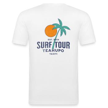 Surf tour Teahupoo Tahiti - T-shirt près du corps Homme - blanc - Dos - Nik (191cm)