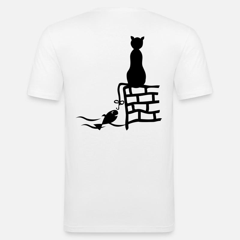 Fischer katze - Männer Slim Fit T-Shirt - Weiß