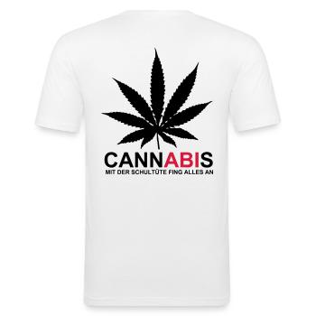 ABIMOTTO - Cannabis - AVEC LA schultüte TOUT A - T-shirt près du corps Homme - blanc - Dos - Nik (191cm)