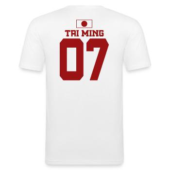 Mallorca Sauf Trikot Japan, Tai Ming - Männer Slim Fit T-Shirt - Weiß - Hinten - Nik (191cm)