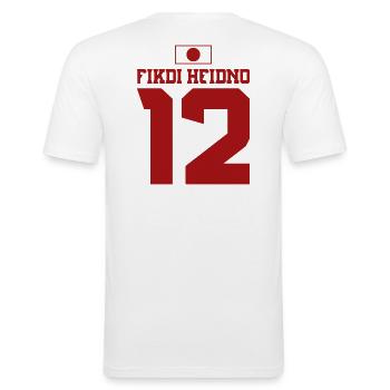 Mallorca Sauf Trikot Japan, Fikdi Heidno - Männer Slim Fit T-Shirt - Weiß - Hinten - Nik (191cm)