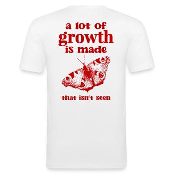 Self Growth | Schmetterling Shirt rot - Männer Slim Fit T-Shirt - Weiß - Hinten - Nik (191cm)