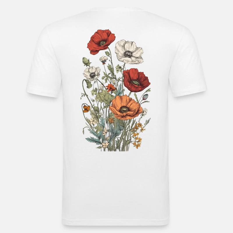 Wunderschönes Boho Mohn Herbarium Bouquet - Männer Slim Fit T-Shirt - Weiß