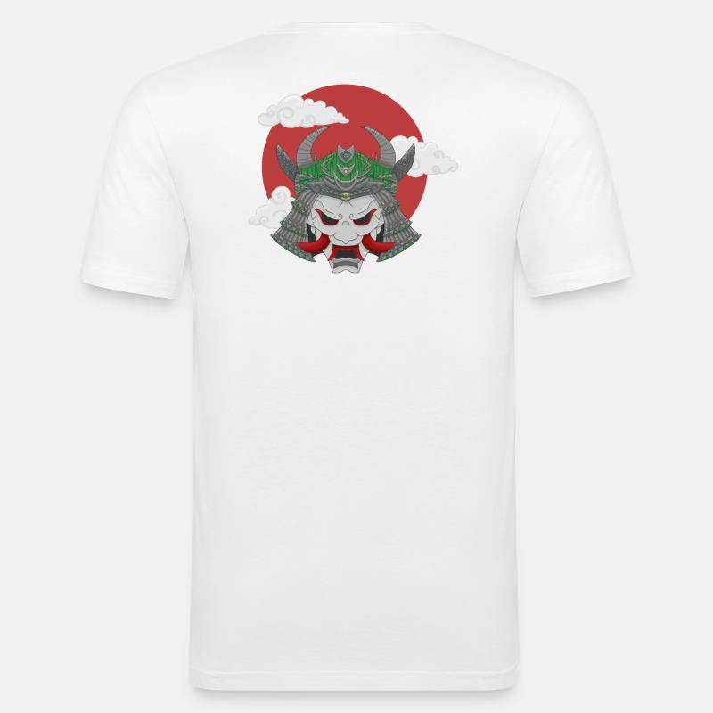 Oni x Samurai Graugrün - Männer Slim Fit T-Shirt - Weiß