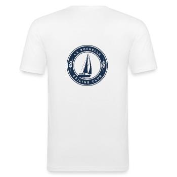 La Rochelle Segelyacht - Männer Slim Fit T-Shirt - Weiß - Hinten - Nik (191cm)