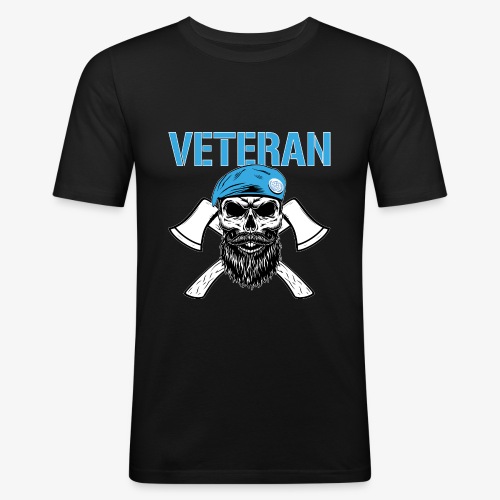 Veteran - Dödskalle med blå basker och yxor - Slim Fit T-shirt herr