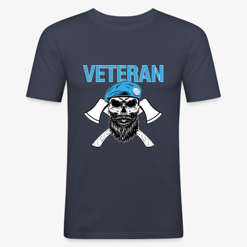Veteran - Dödskalle med blå basker och yxor - Slim Fit T-shirt herr