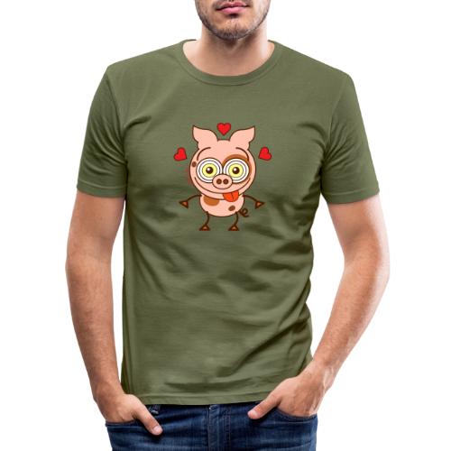 Cute pig feeling madly in love - Men's Slim Fit T-Shirt