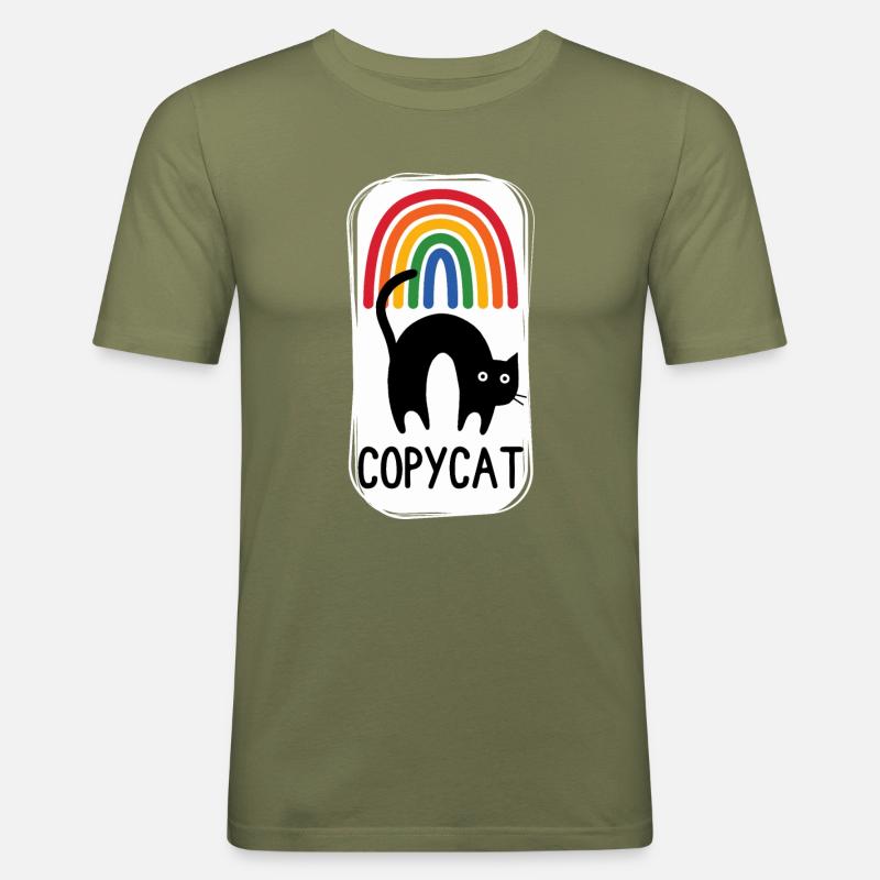 Regenbogen-Katze! - Männer Slim Fit T-Shirt - Khaki Grün