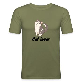 katteelsker - Slim Fit T-skjorte for menn - khaki grønn - Foran - Jaron (178cm)