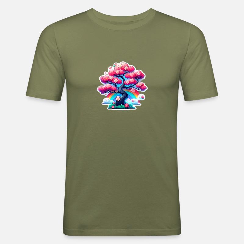 Kirschbaum Mit Wunderschönen Blüten - Männer Slim Fit T-Shirt - Khaki Grün
