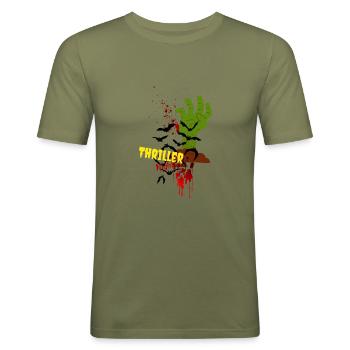 Thriller|Night|Halloween|Bloody|Fright|Zombie|Bats - Men's Slim Fit T-Shirt - khaki green - Front - Jaron (178cm)