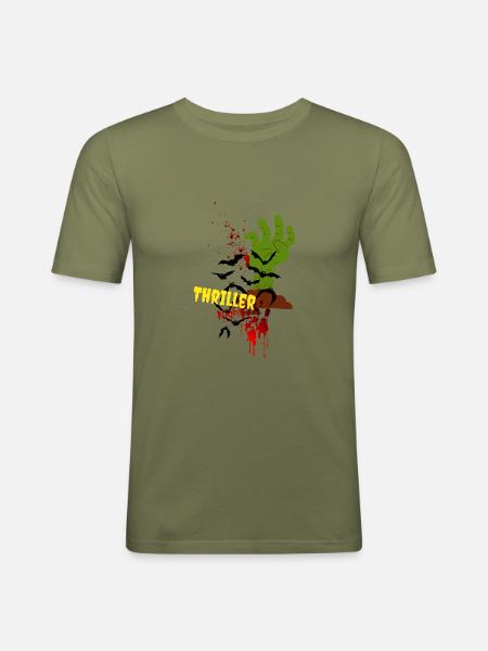 Thriller|Night|Halloween|Bloody|Fright|Zombie|Bats - Men's Slim Fit T-Shirt - khaki green