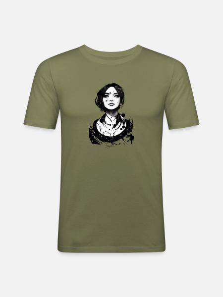 Monochrome Thinking Girl - Männer Slim Fit T-Shirt - Khaki Grün