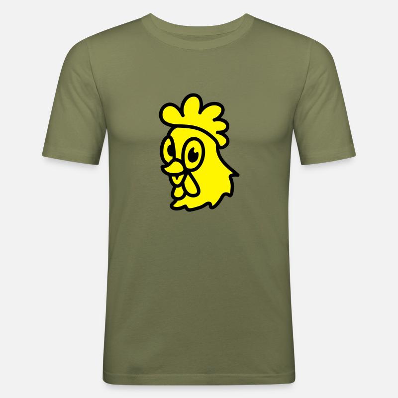Comic Hahn freut sich - Männer Slim Fit T-Shirt - Khaki Grün