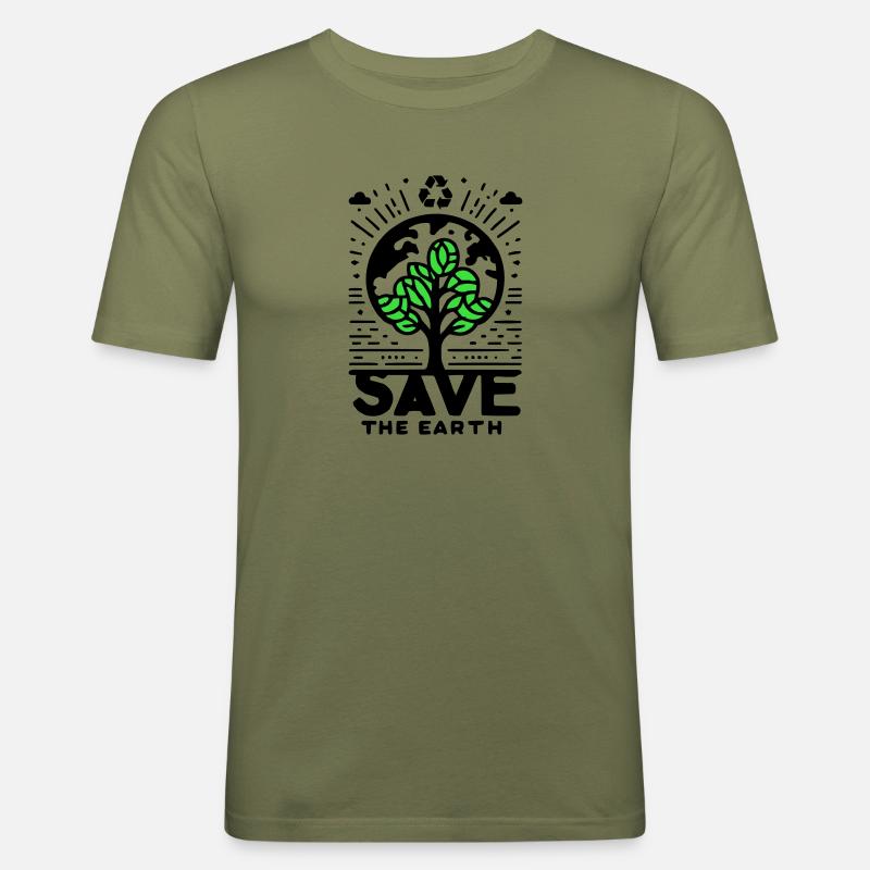 Save the Earth Tree - Männer Slim Fit T-Shirt - Khaki Grün