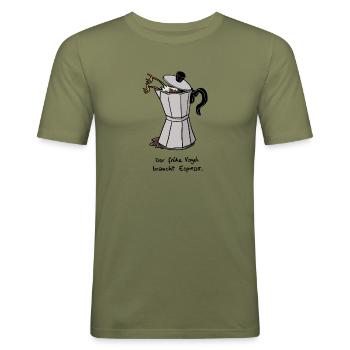 der frühe Vogel braucht Espresso - Männer Slim Fit T-Shirt - Khaki Grün - Vorne - Jaron (178cm)